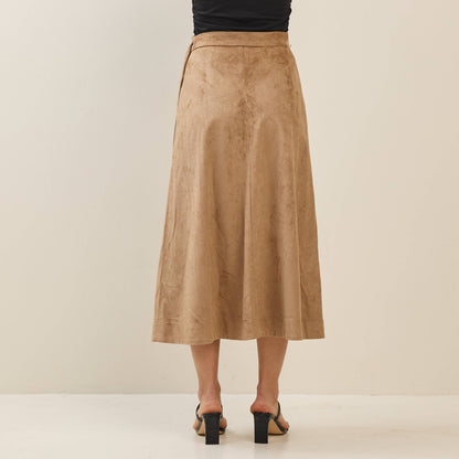 Able - Belted A-line vegan suede skirt: Camel