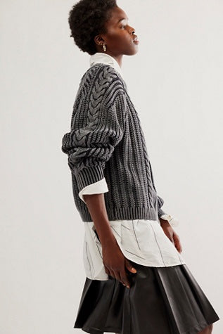 Free People-FRANKIE CABLE SWEATER-Black