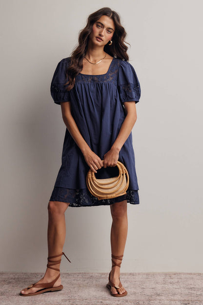 Forte - Lace Yoke Puff Sleeve Mini Dress Ivory