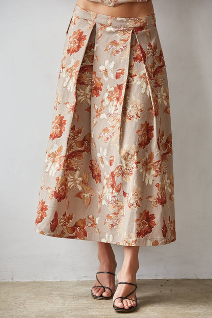 By Together - Floral Pleated Midi Skirt