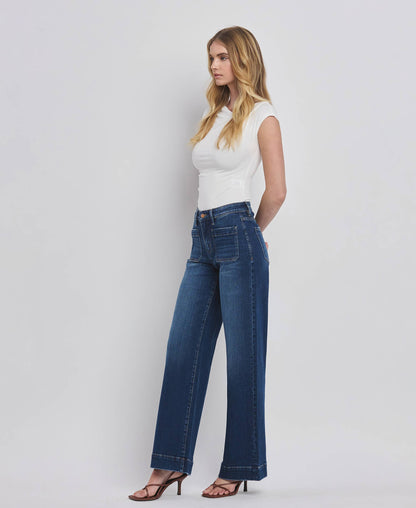 Flying Monkey - High Rise Patch Pocket Wide Leg Jeans