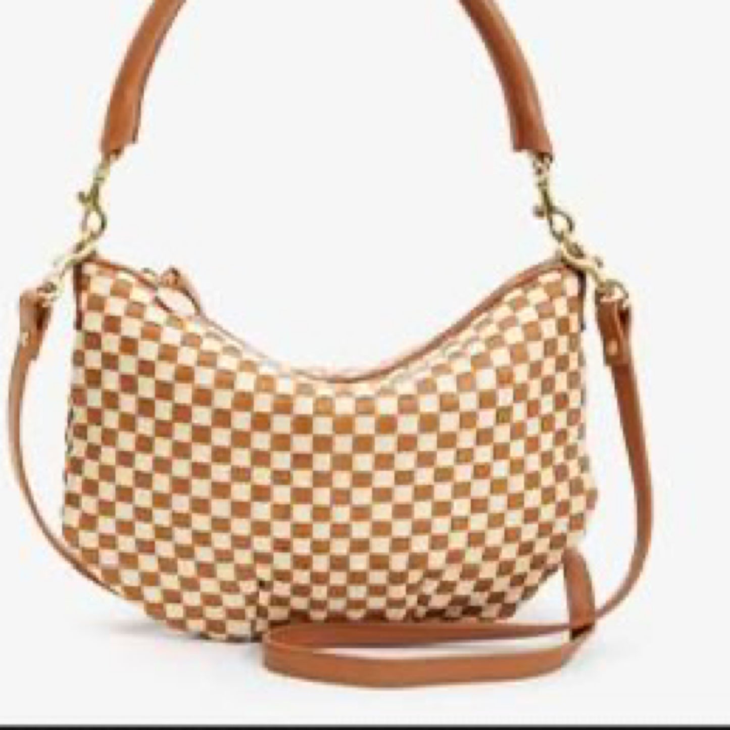 Clare V. Large Moyen Messenger Woven Checker Brown