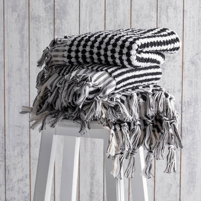 Kikoya - Stripe Turkish Cotton Hand Towel: Black/White
