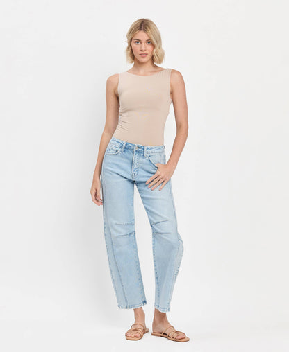 High Rise Light Wash Barrel Leg Jeans - Northern Lights