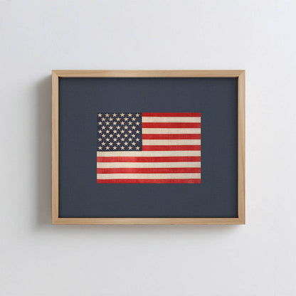 Paper House Print Shop - Navy Background American Flag Art Print: 16x20