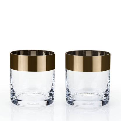 Viski - Irving™ Bronze Rimmed Crystal Lowball Tumblers Set of 2