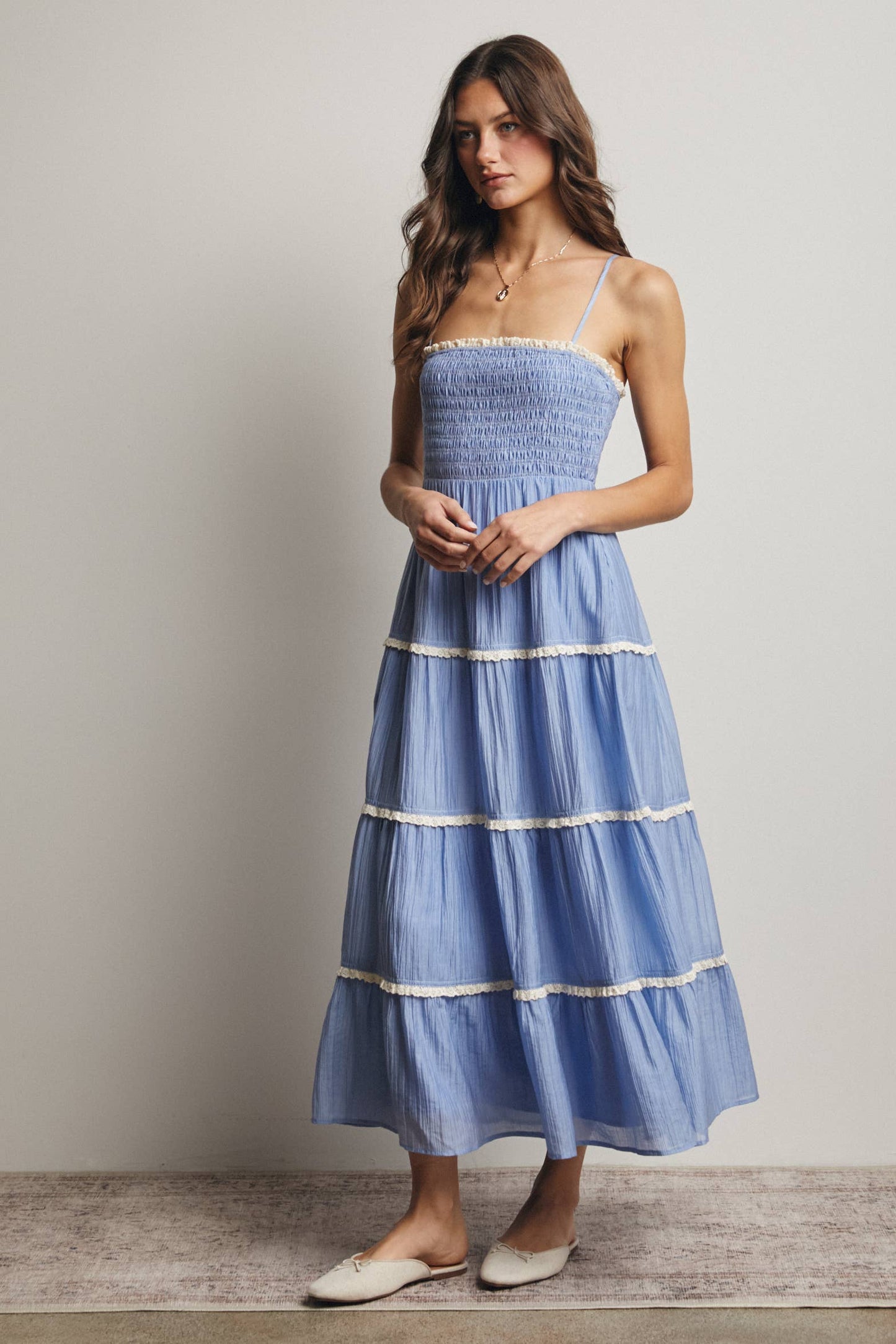 Forte - Smocked Tiered Maxi Dress, Periwinkle, Contemporary