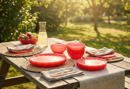 Abode Homewares by TarHong - Scallop Petal PP Pink 12 PC Dinnerware Set Dishwasher Safe