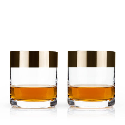 Viski - Irving™ Bronze Rimmed Crystal Lowball Tumblers Set of 2