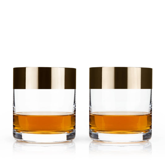 Viski - Irving™ Bronze Rimmed Crystal Lowball Tumblers Set of 2