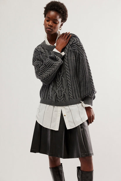 Free People-FRANKIE CABLE SWEATER-Black