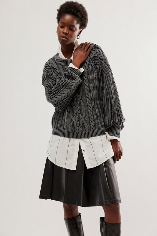 Free People-FRANKIE CABLE SWEATER-Black