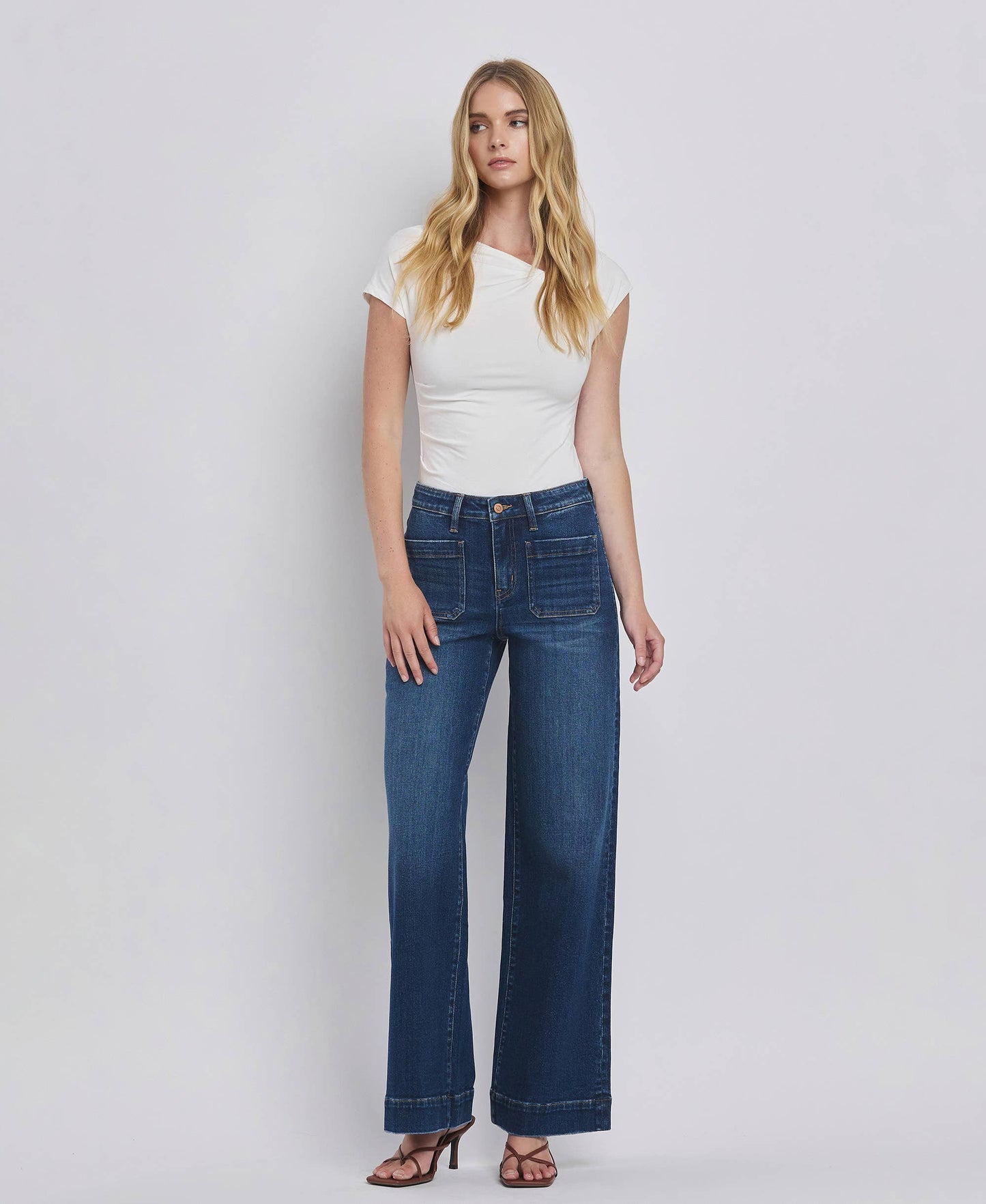 FLYING MONKEY - HIGH RISE PATCH POCKET TROUSER/DARK DENIM