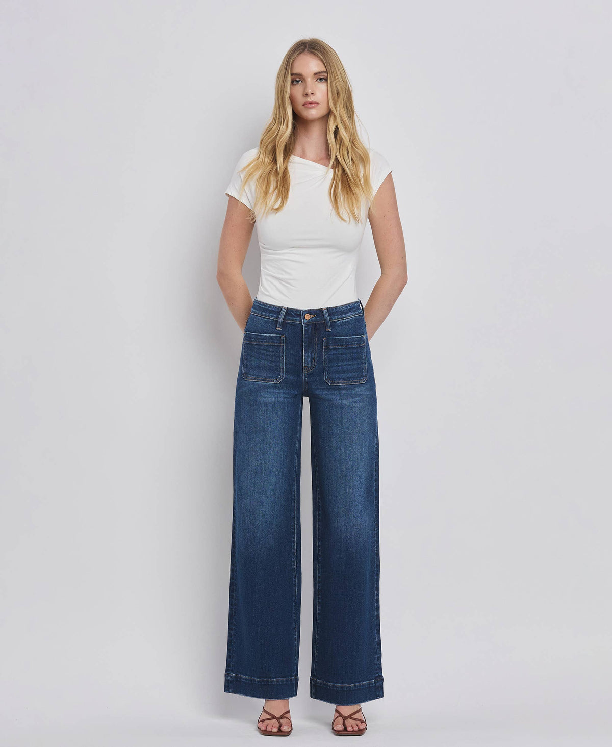 Flying Monkey - High Rise Patch Pocket Wide Leg Jeans