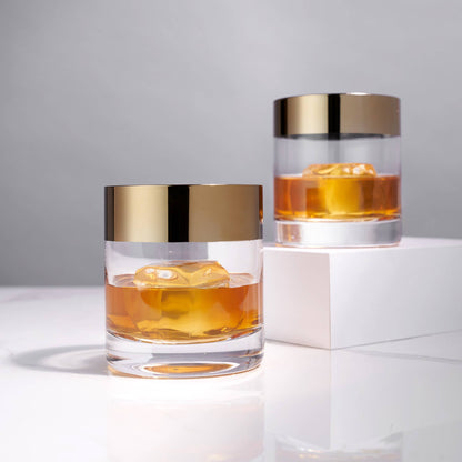 Viski - Irving™ Bronze Rimmed Crystal Lowball Tumblers Set of 2