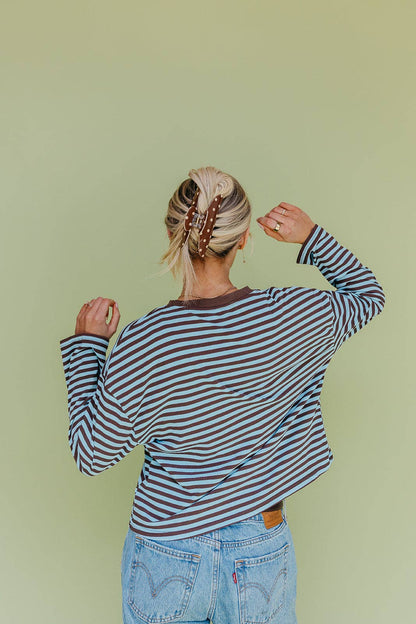 KAXI - POLKA DOT & STRIPED OVERSIZED CLAWS: BROWN AND BLUE STRIPED