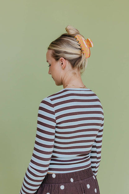 KAXI - POLKA DOT & STRIPED OVERSIZED CLAWS: BROWN AND BLUE STRIPED