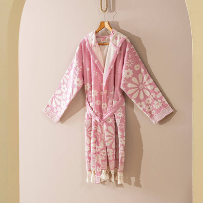Kikoya - Turkish Cotton Hooded Robe: Fuchsia S/M