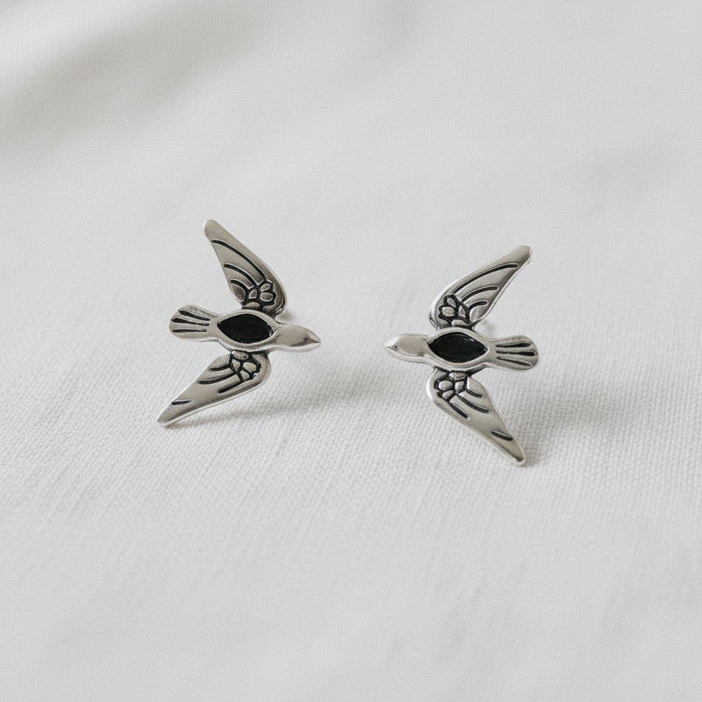 Ellemadera - Artistic Black Zirconia Bird Stud Earrings