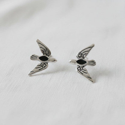 Ellemadera - Artistic Black Zirconia Bird Stud Earrings