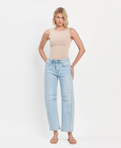 High Rise Light Wash Barrel Leg Jeans - Northern Lights