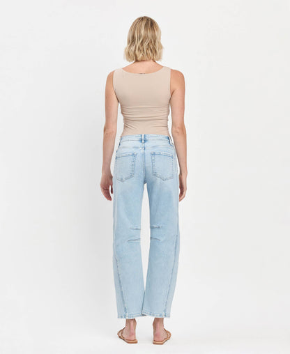 High Rise Light Wash Barrel Leg Jeans - Northern Lights