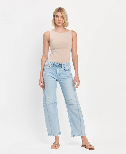 High Rise Light Wash Barrel Leg Jeans - Northern Lights