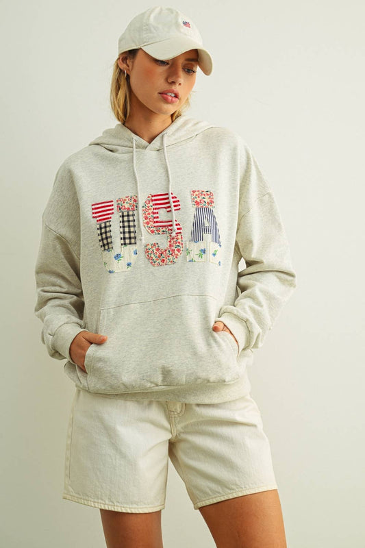 Miou Muse - USA Floral Patchwork Hoodie