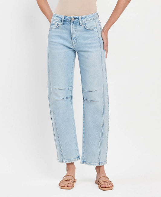 High Rise Light Wash Barrel Leg Jeans - Northern Lights