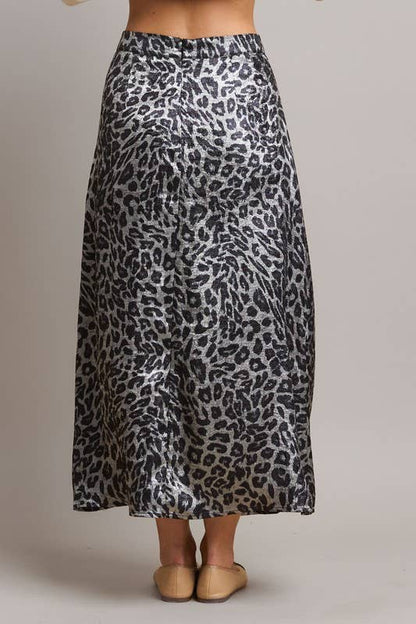 Able - Rhinestone Leopard Satin Skirt