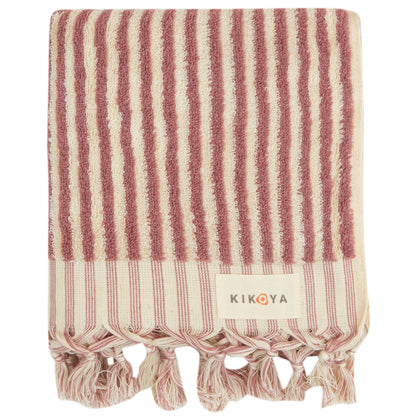 Kikoya - Stripe Turkish Cotton Hand Towel: Rose