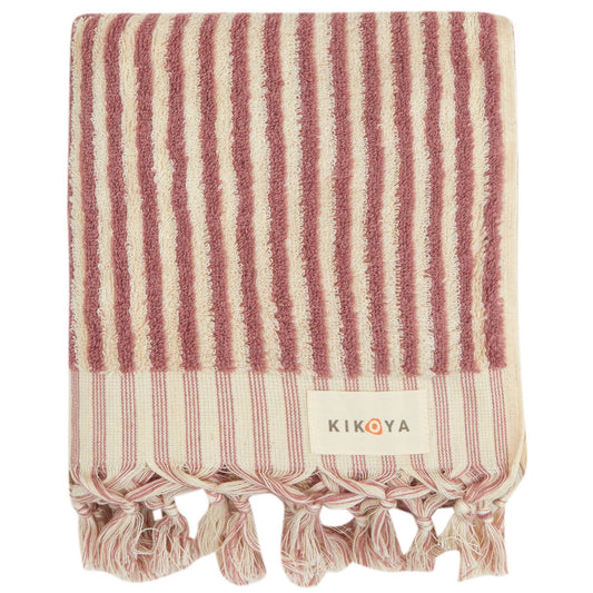 Kikoya - Stripe Turkish Cotton Hand Towel: Rose
