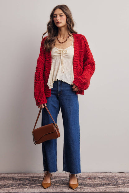 Forte - Handmade Chunky Knit Cardigan:Green Olive