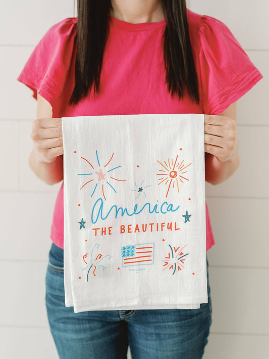 Doe A Deer - America The Beautiful Kitchen Tea Towel | 4th of July