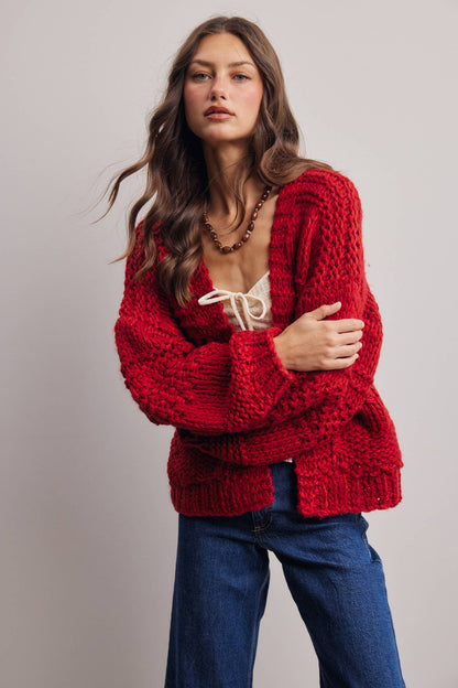 Forte - Handmade Chunky Knit Cardigan:Green Olive