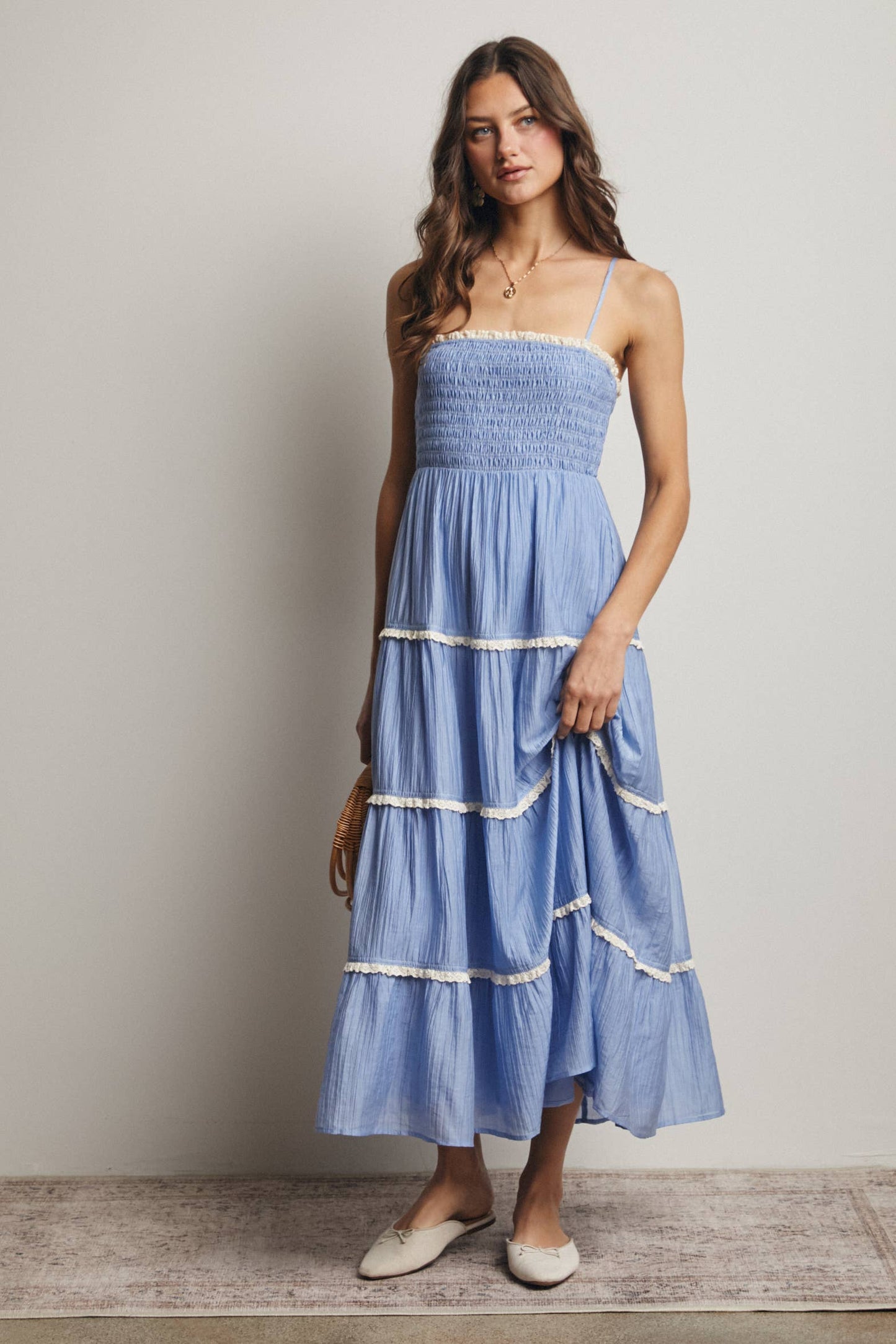 Forte - Smocked Tiered Maxi Dress, Periwinkle, Contemporary