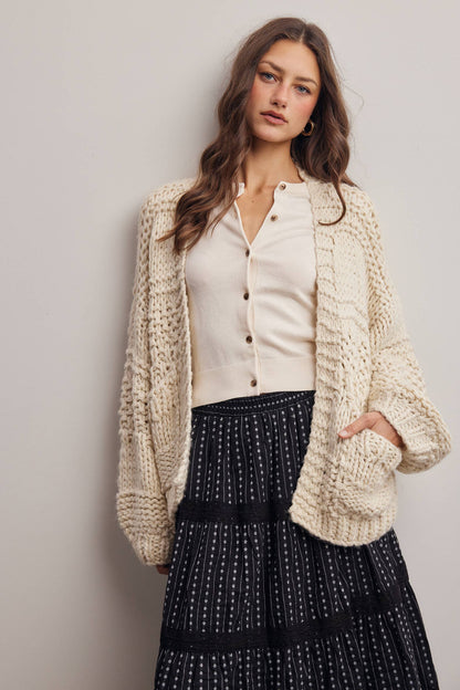 Forte - Handmade Chunky Knit Cardigan:Green Olive