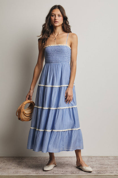 Forte - Smocked Tiered Maxi Dress, Periwinkle, Contemporary