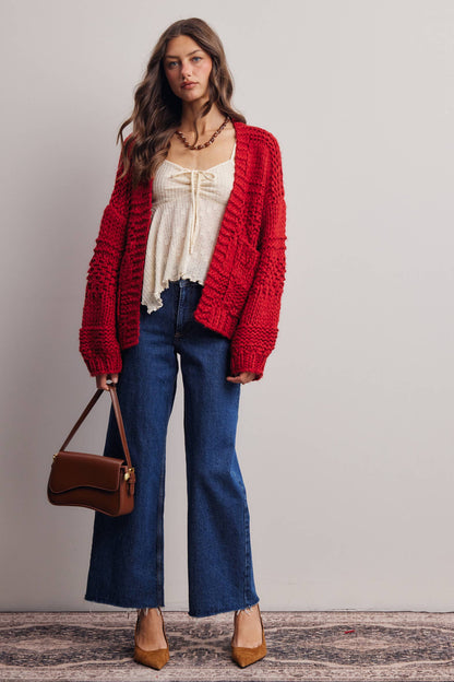 Forte - Handmade Chunky Knit Cardigan:Green Olive
