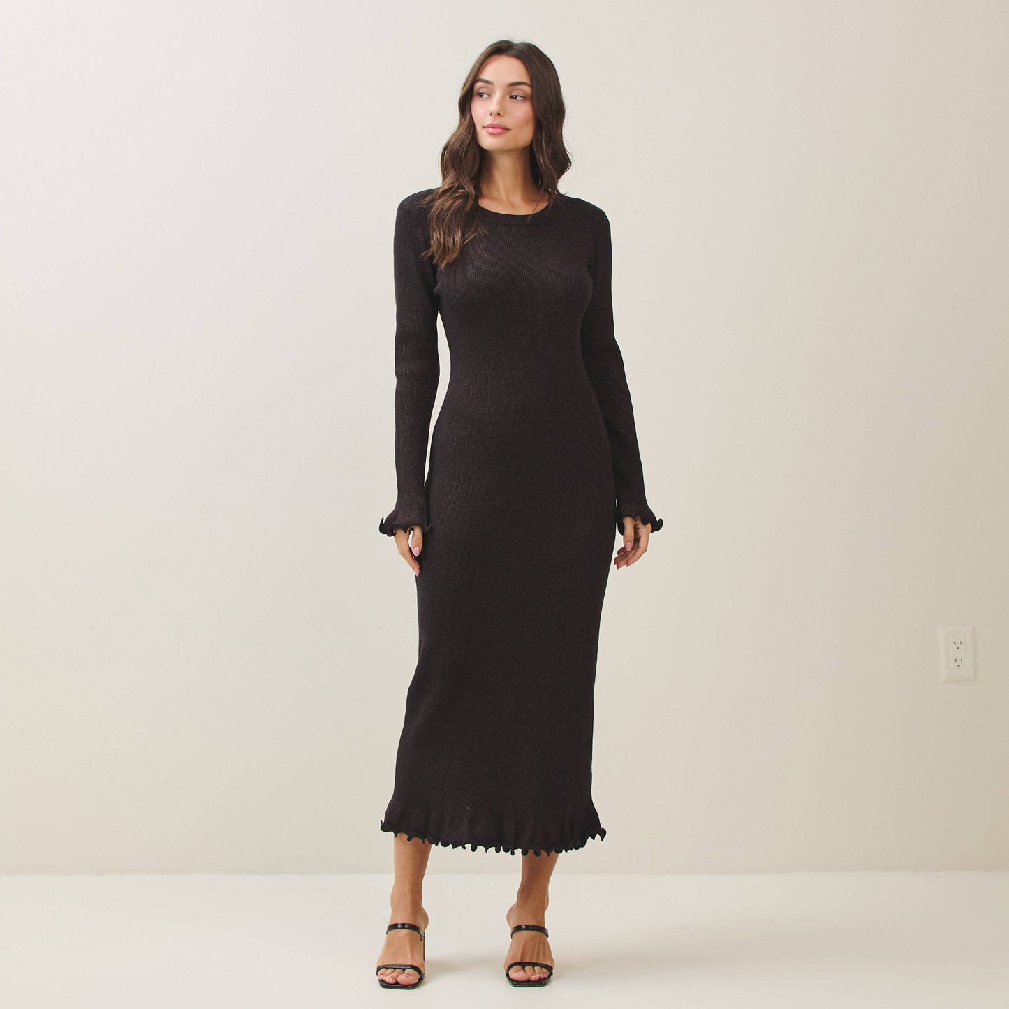 Able -Metallic lettuce edge knit dress
