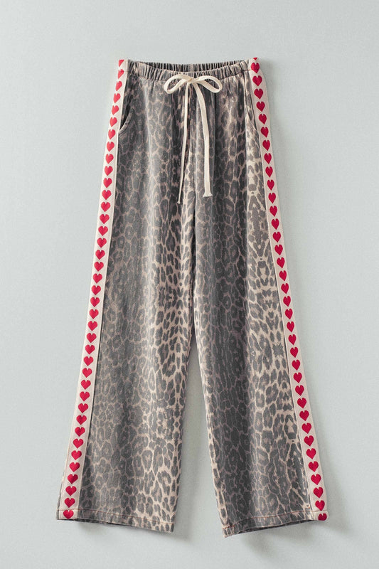 Leopard Print Heart Side Stripe Lounge Pants