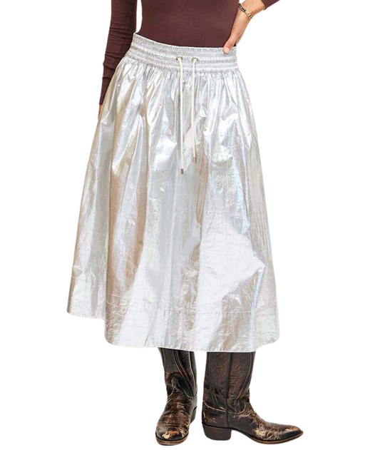 Clare V Zoelle Skirt Coated Cotton Metallic Silver