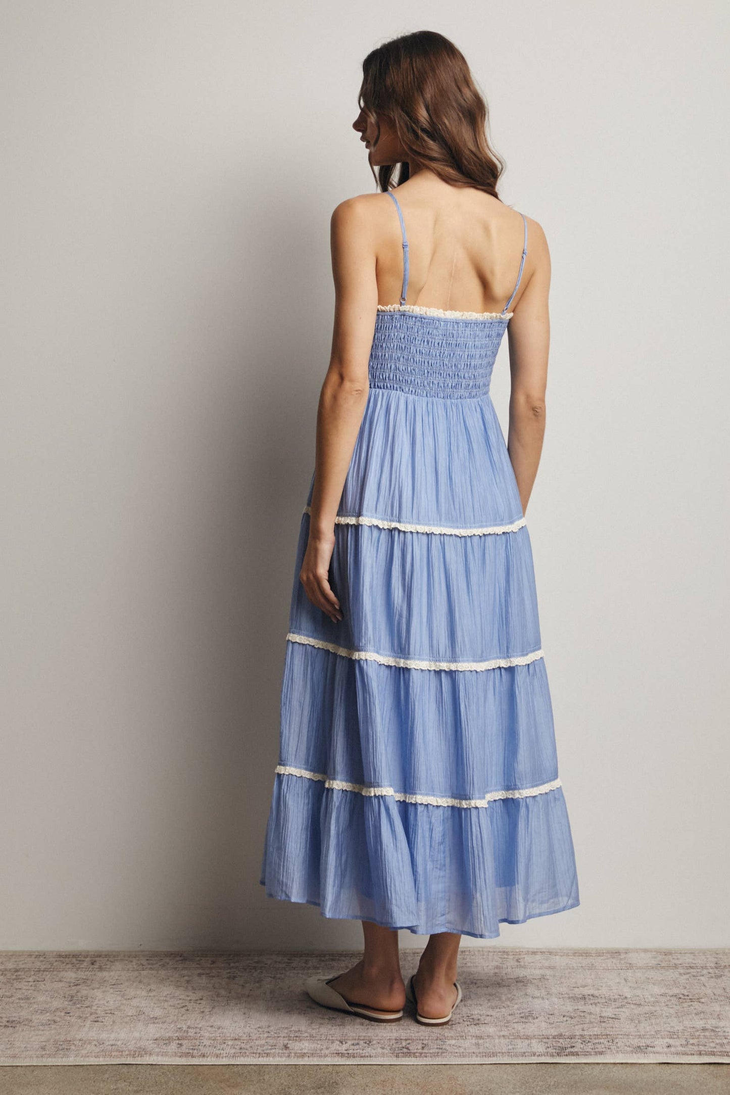 Forte - Smocked Tiered Maxi Dress, Periwinkle, Contemporary