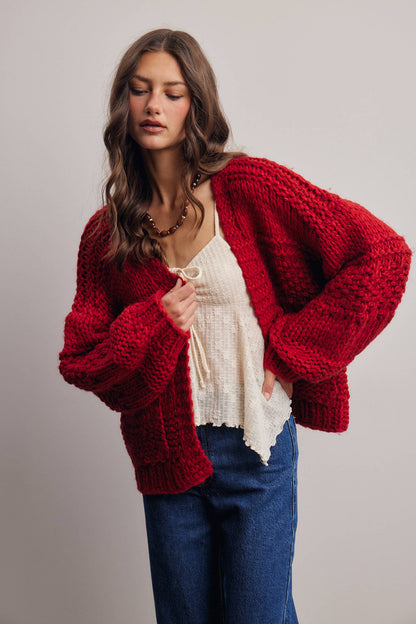 Forte - Handmade Chunky Knit Cardigan:Green Olive