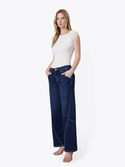 Flying Monkey~High Rise Back Flap Pocket Twist Seam Wide Barrel Jean