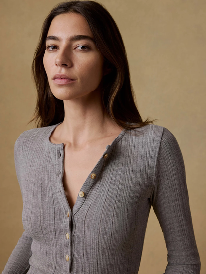 Faherty-Paradise Pointelle Henley - Medium Grey Heather