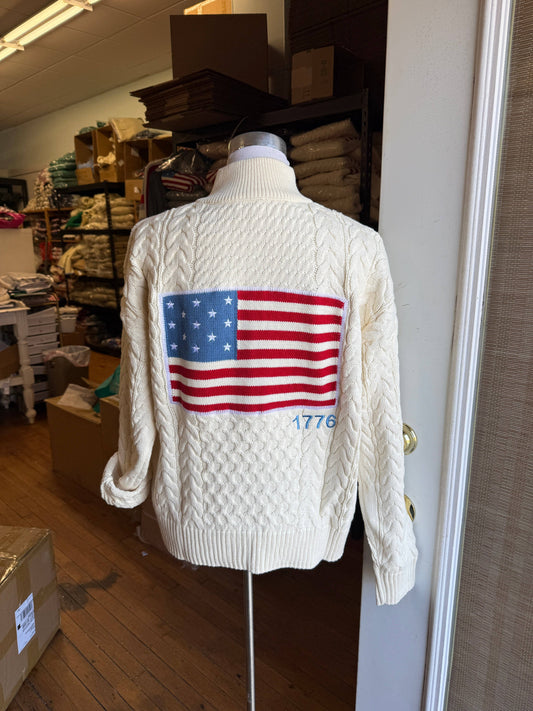 Pink Pineapple - 1776 Anniversary FLAG 1/2 Zip Cable Sweater Ivory: M