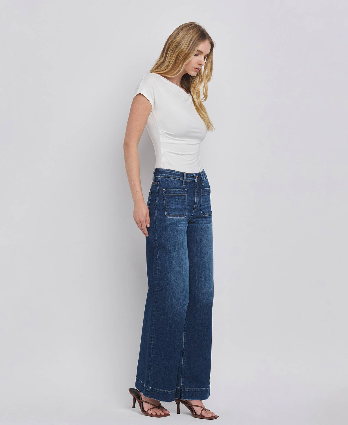 Flying Monkey - High Rise Patch Pocket Wide Leg Jeans