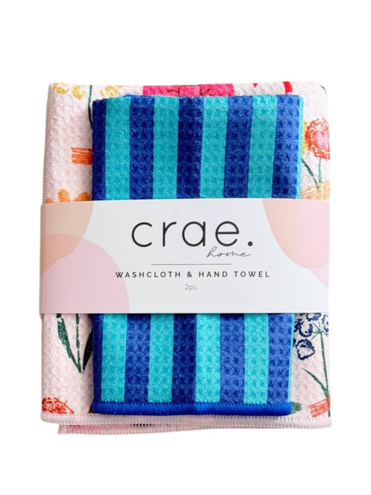 Crae.Home - Perfectly Tied/Cabana: Double Sided-Hand Towel Washcloth Set