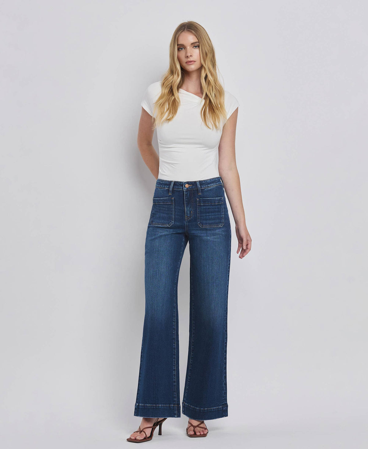 Flying Monkey - High Rise Patch Pocket Wide Leg Jeans